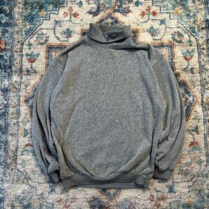 Vintage Grey Striped Turtleneck Sweatshirt Large